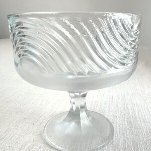 H.O. Brody Cleveland Ohio Vintage Frosted Glass Pedestal Bowl Swirl Pattern